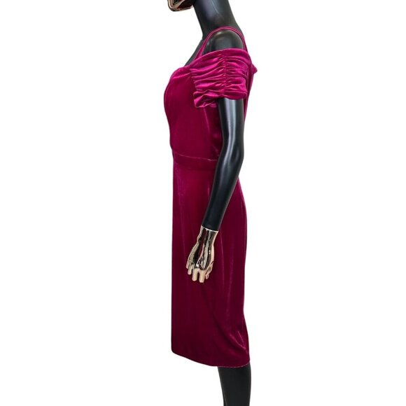 Laundry by Shelli Segal Fuchsia Velvet Cold Shoulder Midi Dress NWT Size 10 - Picture 9 of 13